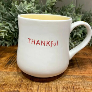 Williams Sonoma THANKful Coffee Cup Mug 16oz White Yellow Like New!